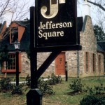 Wood Carved Sign- JEFFERSON SQUARE- 1973 H- 12ft W- 5ft D- 8in