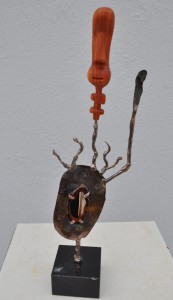 Figure-FINISH LINE-2011 H-15in W-4in D-2in Bronze,Copper,Cedar,Agate