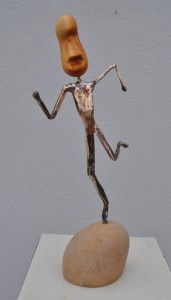 Figure-WAVE DANCER-2011 H-19in W-8in D-6in Bronze,Chakte Viga Wood