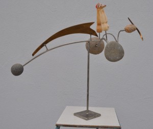 Kinetic Figure-DUNES BROTHERS- 1999 H-22in Dia-26in Stainless Steel, Bass Wood, Stone