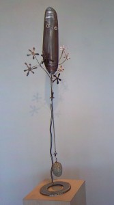 Kinetic Figure- IN THE GARDEN 2009 H-48in W-16in D-5in Copper, Bronze Glass, Steel, Stone
